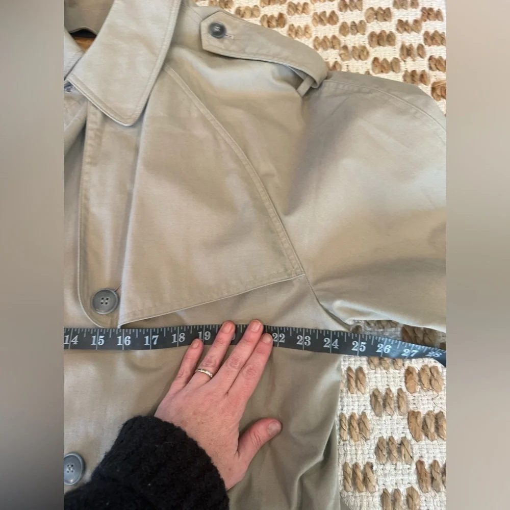 London Fog Classic Beige Trench Coat Gold Lining Tie Belt Timeless